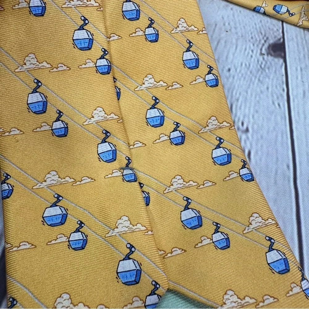 Bird dog bay silk tie hand made clouds ski lift gondola air tram preppy business
